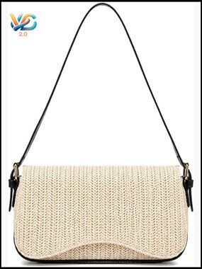 Woven Straw Clutch Shoulder Bag Lightweight Summer Beach Vacation Satchel